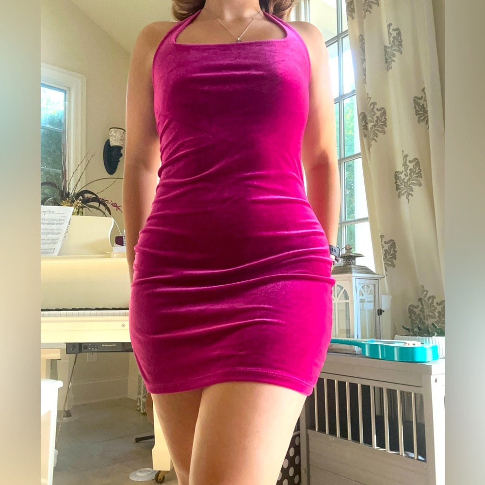 WOMENS HOT PINK BODY CON DRESS